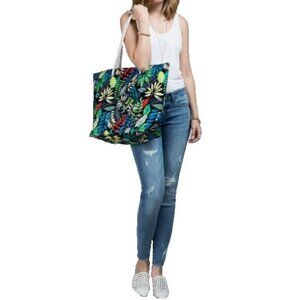 Beach Tote Bag Tropical Leaf Rope Handle Large Travel Vacation Purse Black NEW